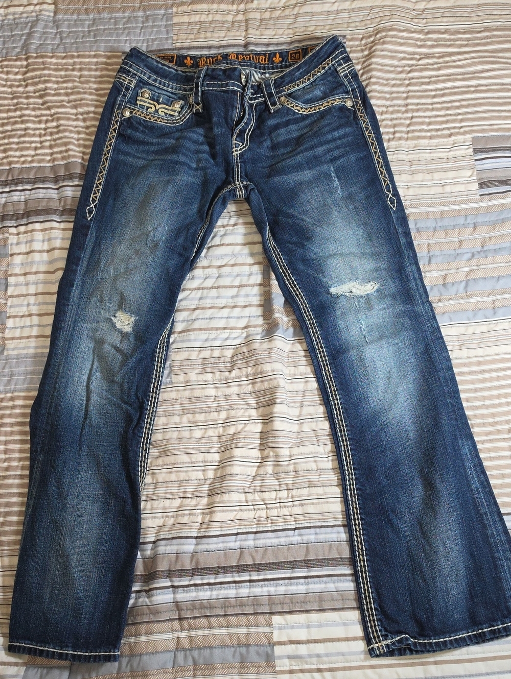 Rock Revival Blue Distressed Straight Leg Jeans